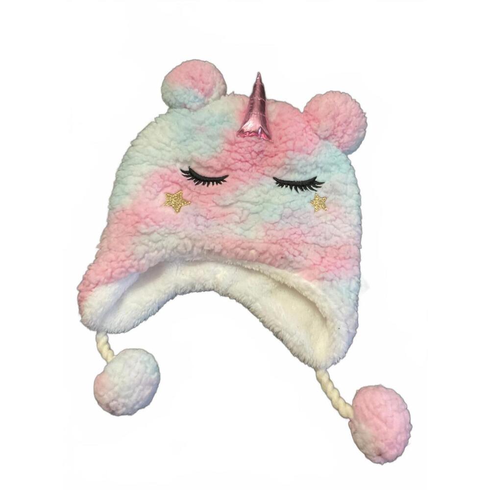 Kidgets Kids Unicorn Sherpa Hat with Pom Poms OS